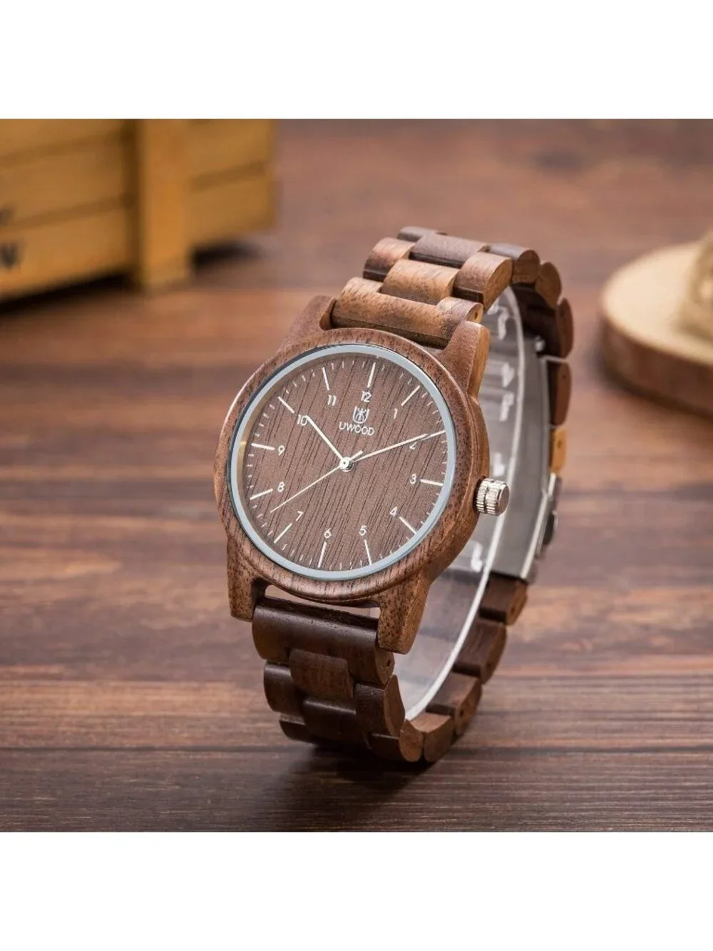 Mens Tan Brown Analog Unisex Natural Handmade Adjustable Waterproof Wooden Watch